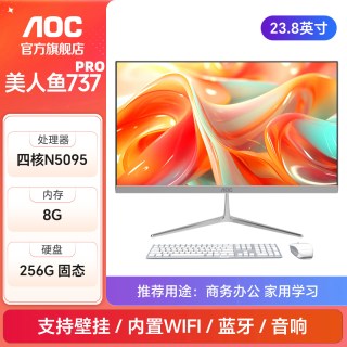 AOC 品牌官方旗舰店一体机电脑办公用家用学习网课电脑IPS显示屏台式电脑全套一体式美人鱼