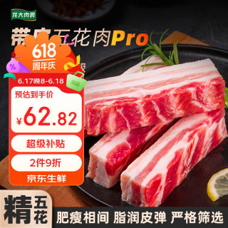 龙大 肉食猪带皮五花肉Pro净重2.4斤 抽肋五花肉 猪肉生鲜 烧烤肉五花肉块