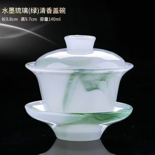 棠门 古法冰种水墨琉璃三才盖碗