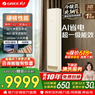 格力 空调柜机 新一级能效 变频冷暖 纯铜管   全能王 3匹 性能 AI省电 冷酷外机