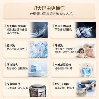 海尔 洗衣机全自动10KG/12KG波轮洗衣机12KG超净洗+纳米微泡净+智洗 波轮