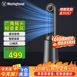 西屋电气 无叶风扇电风扇直流变频遥控家用塔扇轻音节能过滤柔风广角摇头落地扇WTH-ZWY006