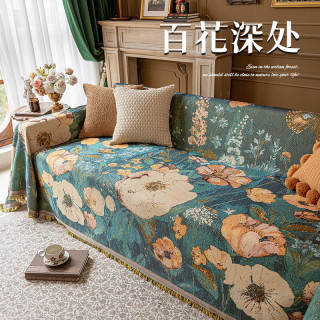 莫奈花园棉麻沙发盖布