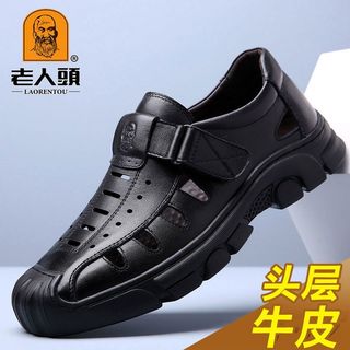 老人頭 老人头头层牛皮凉鞋