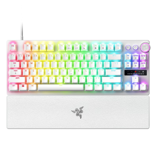 雷蛇 猎魂光蛛V3专业竞技版 87键 有线机械键盘 白色 模拟光轴 RGB