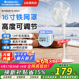 格力 电风扇落地扇家用立式电风扇节能摇头风扇定时大风量5叶扇卧式静音电扇风扇FD-40X52