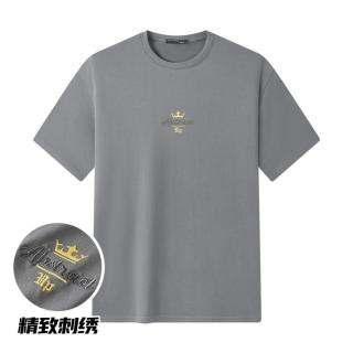 GXG 时尚字母刺绣轻薄透气圆领纯棉男式短袖t恤
