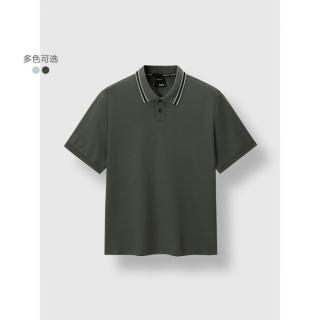 限尺码：GXG 双色经典领口条纹通勤时尚短袖polo衫男