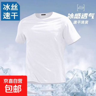 男款短袖t恤夏季透气冰丝修身圆领白色休闲弹力速干半袖上衣CJDP 短袖白色 L