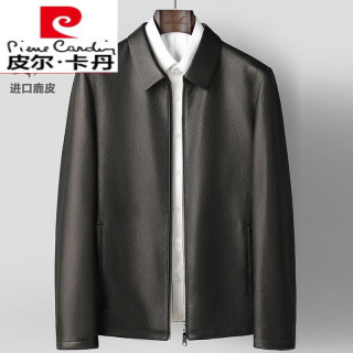皮尔·卡丹 商务翻领皮夹克 真皮进口新西兰鹿皮皮衣 中青年秋冬外套短款男