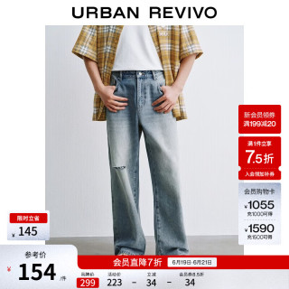UR UR2026 男装休闲街头水洗猫须破洞牛仔长裤 UUY860031