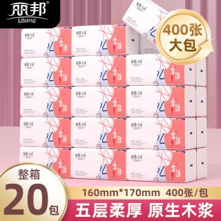 丽邦 抽纸400张*20包家用实惠装整箱纸巾卫生纸餐巾纸抽擦手抽纸巾