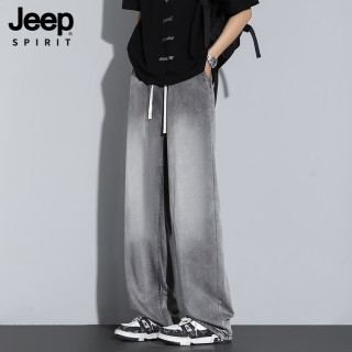 JEEP SPIRIT 吉普冰丝牛仔裤男夏季薄款直筒阔腿长裤青少年男士裤子烟灰色2XL