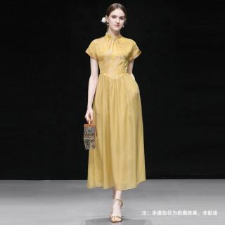 限尺码：达菲时尚 夏季女装气质国风古典提花天丝大摆长裙连衣裙裙子女