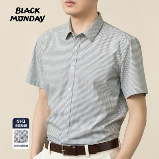 BLACKMONDAY 男士短袖衬衫 商务休闲液氨抗皱