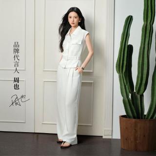 红袖 2026夏季女装解构线双褶拼接松紧腰拉链阔腿长裤