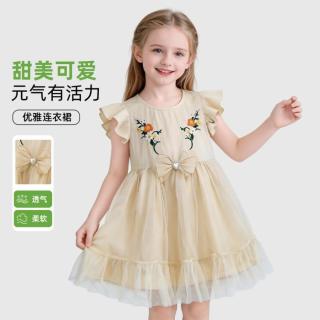 BADiBADi 女童连衣裙26夏季新款女童公主裙荷叶袖圆领小清新裙子宽松舒适