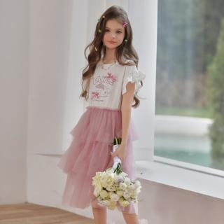 富罗迷 女童甜美公主连衣裙2026夏季新款荷叶边T恤连衣裙蛋糕裙