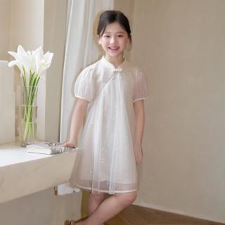 富罗迷 新中式旗袍连衣裙2026夏季新款女童亮晶晶公主连衣裙网纱裙