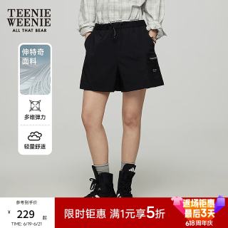 TEENIE WEENIE 小熊女装短裤年夏季美式潮流学院工装休闲裤 黑色