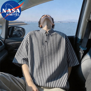 NASA MARVEL 短袖T恤男士夏季简约百搭亨利领上衣户外潮流宽松T恤 白色 XL