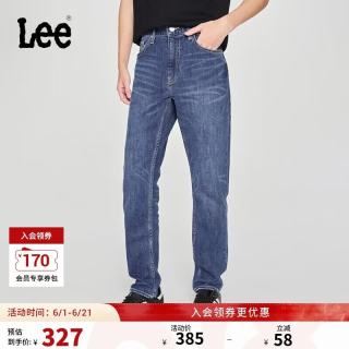 Lee 舒适中腰锥形五袋款中蓝色男牛仔裤 中蓝色 36