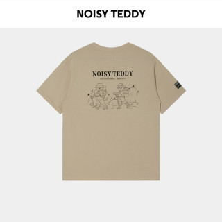 NOISY TEDDY 男女同款26年夏季新款潮牌复古印花时尚圆领短袖T恤 卡其色 S