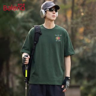 班尼路 时尚复古印花短袖T恤夏季男士2026新款纯棉重磅宽松百搭圆领上衣