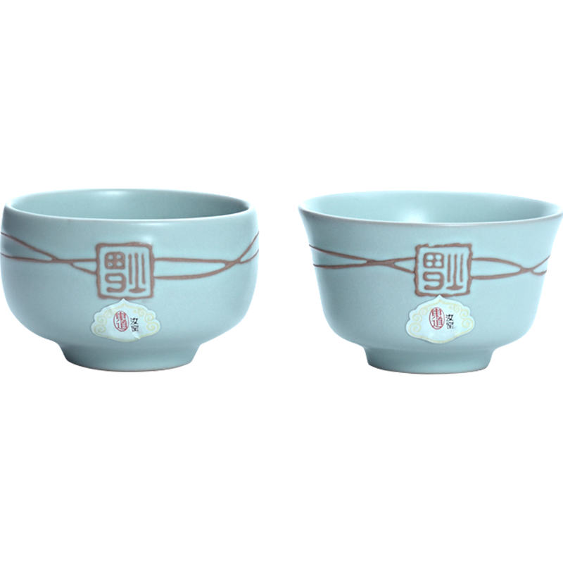 东道 汝窑传福对杯组 天青色 功夫茶杯