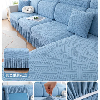 康居 雅致裙边 ZYL20240402-1 沙发套 头枕套（宽20-30长50-70） 孔雀蓝