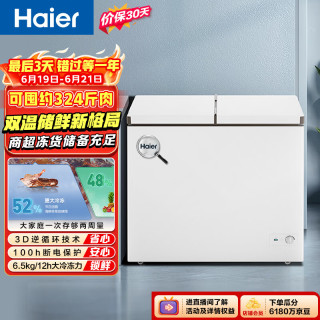 海尔 216升双箱双温商用家用冰柜 蝶门卧式冰柜家用小型冰箱冷柜FCD-216LHSD