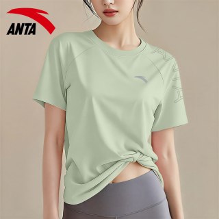 安踏 冰丝速干短袖t恤女2026年夏季新款宽松正肩半袖跑步健身运动上衣 7116-2艾叶绿 M (165)