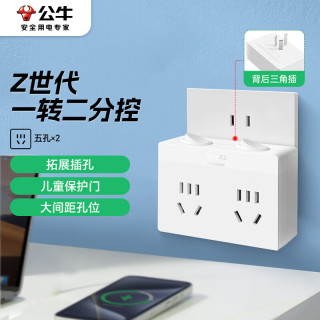 公牛 插座扩展器一转多/一转二插座/转换插头/转换器/插排 适用卧室厨房  2位分控晨雾白 GN-Z9323 分控一转二