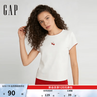 Gap 女士撞色花边装饰印花短袖T恤 白色 M