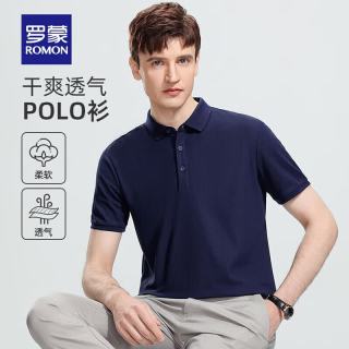 罗蒙 短袖t恤男夏季新款中青年商务休闲时尚百搭翻领上衣 8827藏青 XL (180)