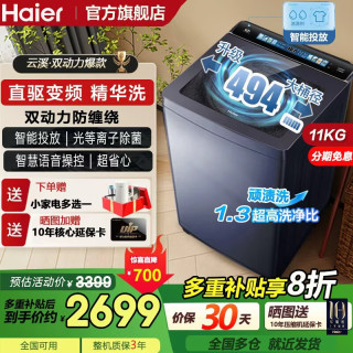 海尔 双动力防缠绕波轮洗衣机11KG全自动懒人家用大容