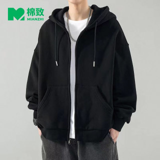 棉致 重磅开衫卫衣男士新款宽松秋冬季连帽加绒外套高级感拉链夹克