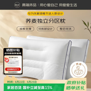 源生活 荞麦枕头 A类枕头芯颈椎护颈枕分区硬感荞麦壳枕 可拆洗 42*68cm