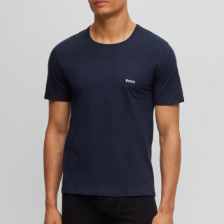 HUGO BOSS BOSS 男性 时尚T恤 3件套圆领棉质运动T恤 圆领 短袖  Bright White Blue Navy Soil Black Large