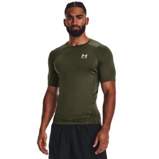 安德玛 运动压缩上衣 armour 热能压缩短袖T恤 圆领 短袖 标准Marine Od Green  White Large