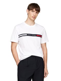 Tommy Hilfiger 汤米·希尔费格 男士短袖棉质T恤 胸前图案设计 轻薄透气 白色 Medium
