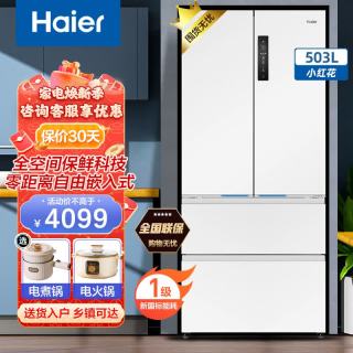 海尔 小红花冰箱-绽放版503升全空间保鲜零嵌法式多门一级能效双变频家用冰箱 全空间保鲜+零嵌入+EPP超净系统