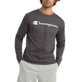 Champion 男士经典长袖T恤 棉质运动休闲上衣 弹性舒适标准版型