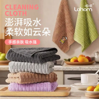 啦哄 竹节绒抹布 珊瑚绒百洁布 5条装
