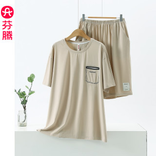 芬腾 FX27921167 纯棉短袖短裤睡衣套装 杏色 L