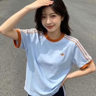 adidas 三叶草 三叶草女装上衣2026夏季新款经典三条纹运动透气休闲短袖T恤
