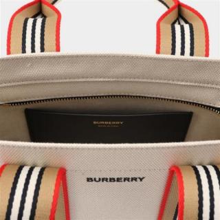 BURBERRY 图标条纹织带 棉质帆布 手提包 迷你 女款