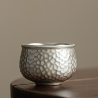 灵沐 鎏银锤纹陶瓷茶杯家用