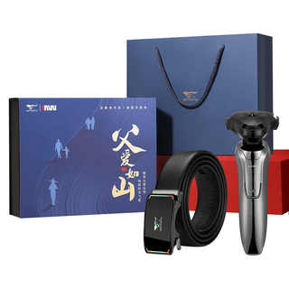 七匹狼 迷彩款真皮腰带+剃须刀 蓝色礼盒 110cm
