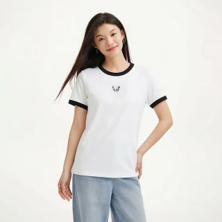 热风 女士白色短袖T恤上衣2026年夏季新款潮流爱心印花短袖宽松T恤 04白色 M